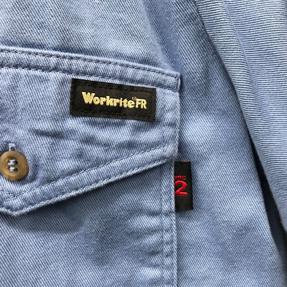 Workrite FR Shirt Men's M Blue Flame Resistant Twill Button Front Workwear - Picture 5 of 8